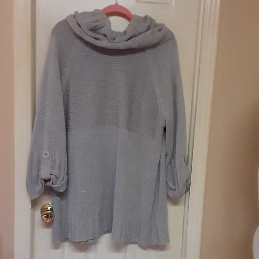 Heavy Grey Cowl Neck Sweater 3X button